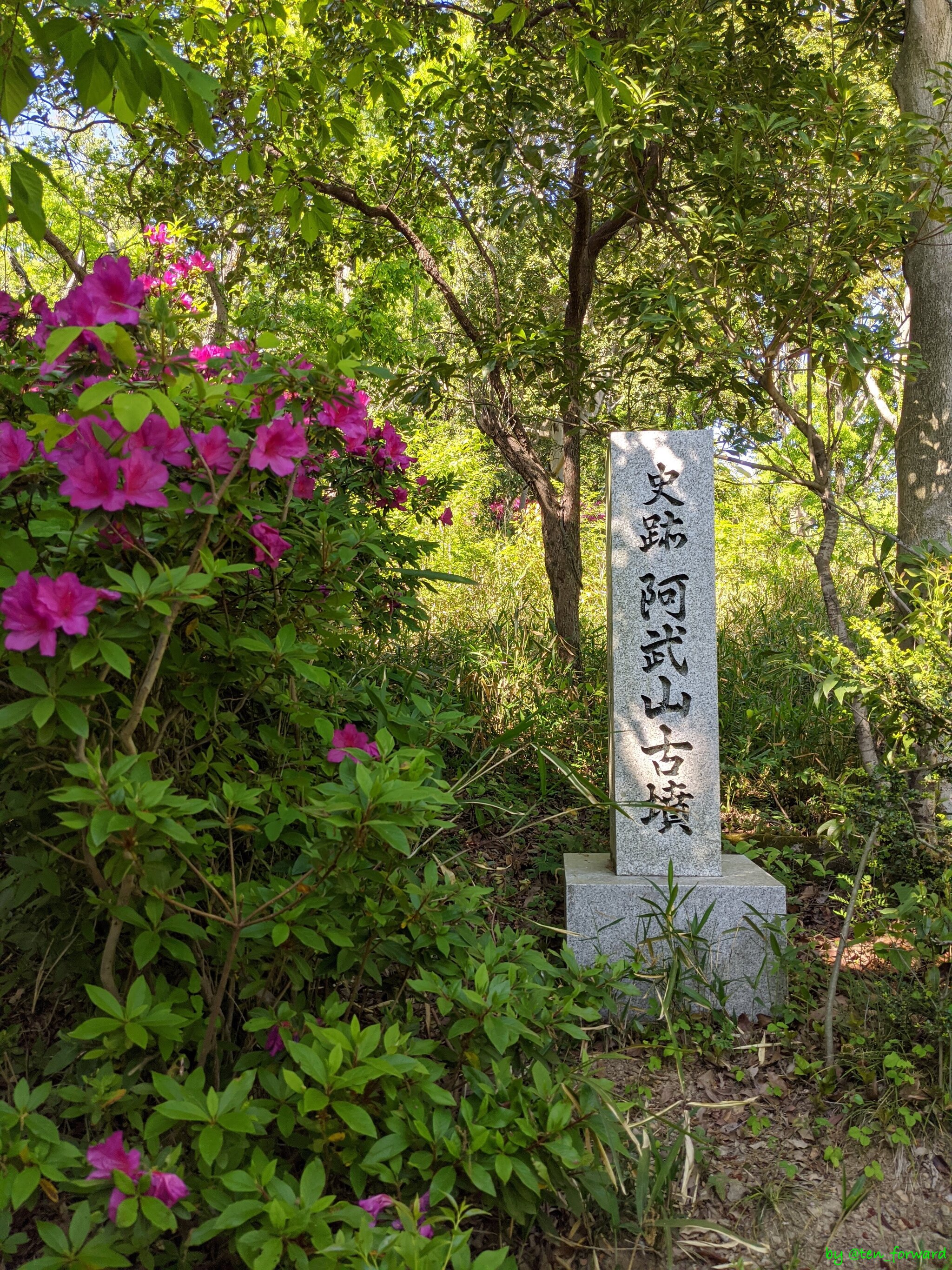 地震観測所から阿武山古墳へ至る道の途中の石碑